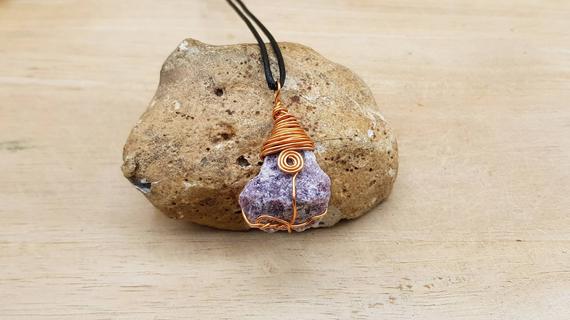 Copper Raw Lepidolite Pendant. Purple Wire Wrapped Necklace. Reiki Jewelry Uk. Libra Jewelry. Empowered Crystals.