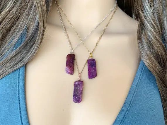 Natural Lepidolite Necklace - Raw Lepidolite Necklace - Healing Crystal Necklace - Pendant Necklace - Gemstone Necklace - Lepidolite Jewelry