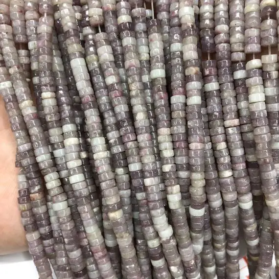 2x4mm Lepidolite Stone Beads, Natural Gemstone Beads, Rondelle Purple Stone Beads For Jewelry Making