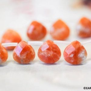 Shop Orange Calcite Beads! M/ Orange Calcite 13mm/ 10mm Flat Pear Briolette beads 16" strand Side drilled Faceted Flat Teardrop beads | Natural genuine faceted Orange Calcite beads for beading and jewelry making.  #jewelry #beads #beadedjewelry #diyjewelry #jewelrymaking #beadstore #beading #affiliate #ad