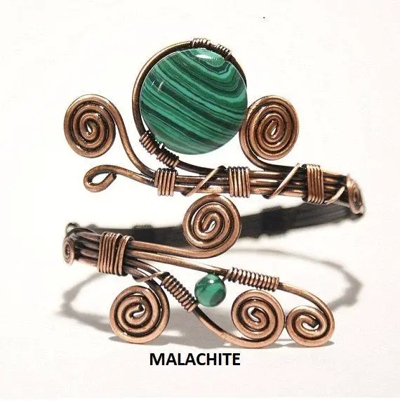 Malachite Bracelet, Copper Bracelet For Women, Wire Wrapped Bracelet, Wire Wrapped Jewelry, Copper Cuff, Copper Wire Jewelry