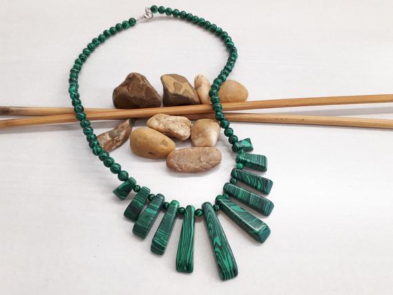 Malachite Jewelry - Malachite Statement Necklace - Boho Necklace - Beaded Statement Necklace - Shiny Necklace - Malachite Necklace For Women