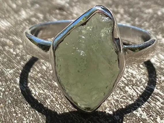 Moldavite-green Fire Ring, Size 7 3/4, 925 Silver, For Synergy With Postive Healing Energy!