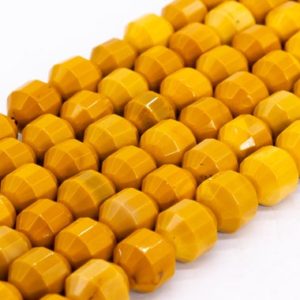 Shop Mookaite Jasper Faceted Beads! Genuine Natural Yellow Mookaite Loose Beads Faceted Bicone Barrel Drum Shape 8x7mm 10x9mm | Natural genuine faceted Mookaite Jasper beads for beading and jewelry making.  #jewelry #beads #beadedjewelry #diyjewelry #jewelrymaking #beadstore #beading #affiliate #ad