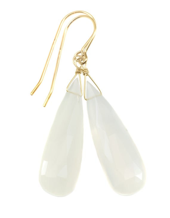 White Moonstone Earrings Sterling Silver Or 14k Solid Gold Filled Faceted Teardrop Natural High Quality Simple Long Drops Shimmery Drops