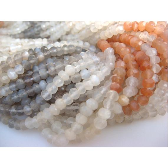 3.5mm Multi Moonstone Faceted Rondelles, 13 Inches Multi Moonstone Faceted Rondelle Beads, Moonstone Beads For Jewelry (1st To 5st Options)