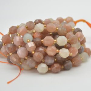 Shop Moonstone Faceted Beads! Grade A Natural Peach Moonstone Semi-precious Gemstone Double Tip FACETED Round Beads – 9mm x 10mm – 15" strand | Natural genuine faceted Moonstone beads for beading and jewelry making.  #jewelry #beads #beadedjewelry #diyjewelry #jewelrymaking #beadstore #beading #affiliate #ad
