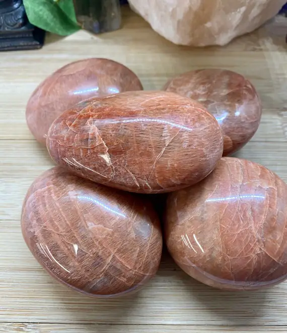 Gorgeous Peach Moonstone Crystal Geode Palm Stone Healing Gem