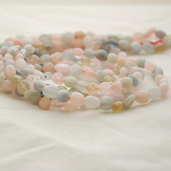 Natural Morganite Semi-precious Gemstone Tumbled Stone Nugget Pebble Beads - 5mm - 8mm - 15" Long