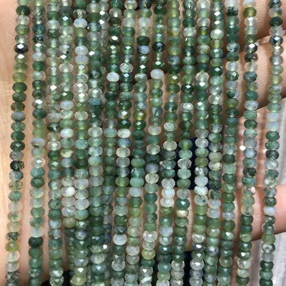 Moss Agate Faceted Beads, Natural Gemstone Beads,  Nice Cut Rondelle Stone Beads 2x3mm 3x4mm 15''