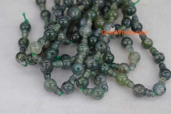 5 Sets Green Moss Agate 3 Hole Beads,t-beads Set, Guru Beads, Prayer Beads, Mala Making Cones Beads, T Hole Set, Big Hole Beads