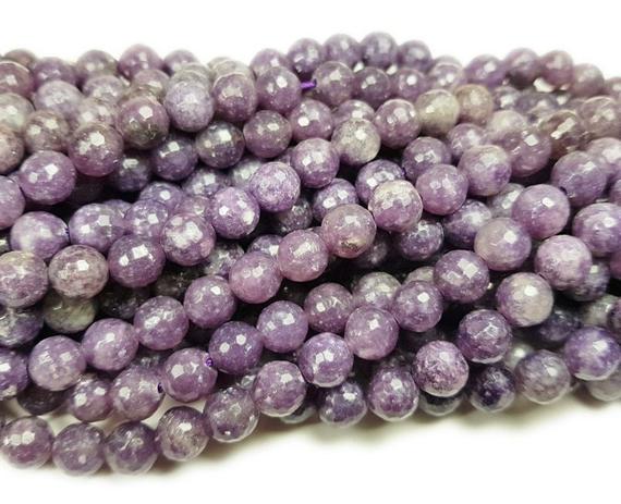 Natural 12mm Lepidolite Purple Faceted Round Beads Genuine Gemstone