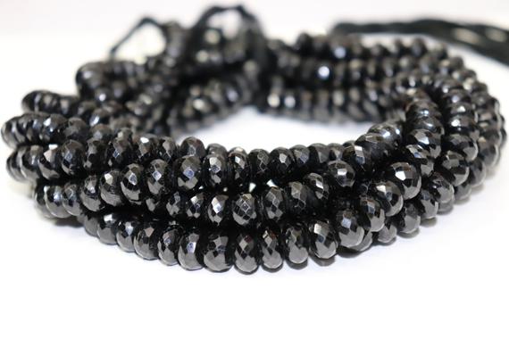 Natural Black Tourmaline Faceted Rondelle Beads   10mm Black Tourmaline Beads    Tourmaline Faceted Beads   Black Tourmaline Rondelle Beads