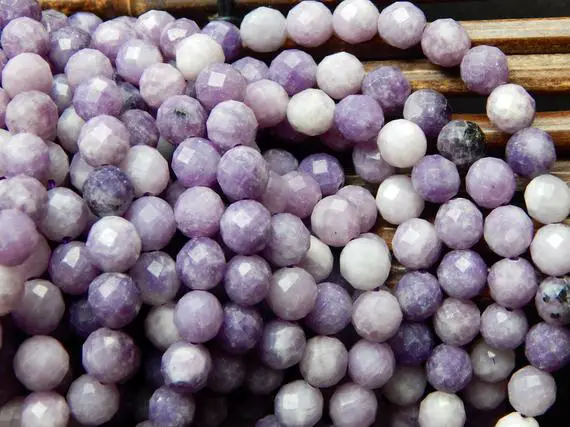 Natural Lepidolite Beads 10mm Faceted Round Gemstone Beautiful Purple Color Gemstone Bead. Full Strand 15.5”