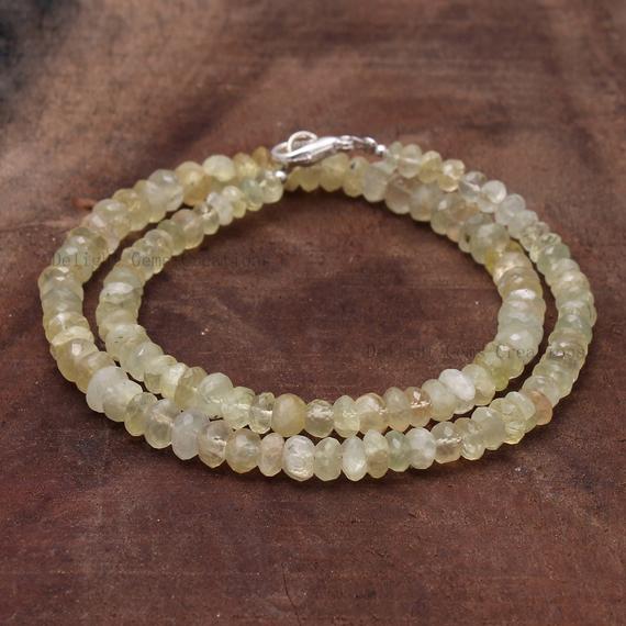 Natural Prehnite Faceted Rondelle 5-5.5mm Beaded Necklace, Prehnite Center Drilled Beaded String Necklace-18 Inches Necklace Women Jewelry