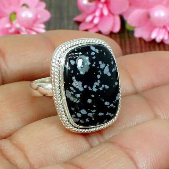Natural Snowflake Obsidian Gemstone, Handmade Ring, 925 Sterling Silver Ring, Beautiful Gift Silver Ring, Designer Ring, Stackable Jewelry