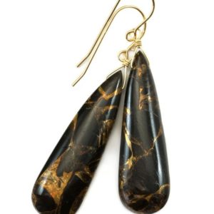 Shop Obsidian Earrings! Copper Mosaic Obsidian Earrings Smooth Teardrop Sterling Silver or 14k Solid Gold or Filled Black Pear Long Unique Neutral Drops 2 Inch | Natural genuine Obsidian earrings. Buy crystal jewelry, handmade handcrafted artisan jewelry for women.  Unique handmade gift ideas. #jewelry #beadedearrings #beadedjewelry #gift #shopping #handmadejewelry #fashion #style #product #earrings #affiliate #ad