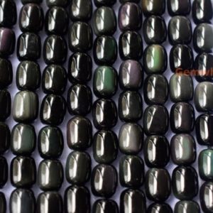 Shop Obsidian Bead Shapes! 15.5" 8x10mm Natural rainbow black obsidian drum Barrel semi precious stone beads YGLO | Natural genuine other-shape Obsidian beads for beading and jewelry making.  #jewelry #beads #beadedjewelry #diyjewelry #jewelrymaking #beadstore #beading #affiliate #ad
