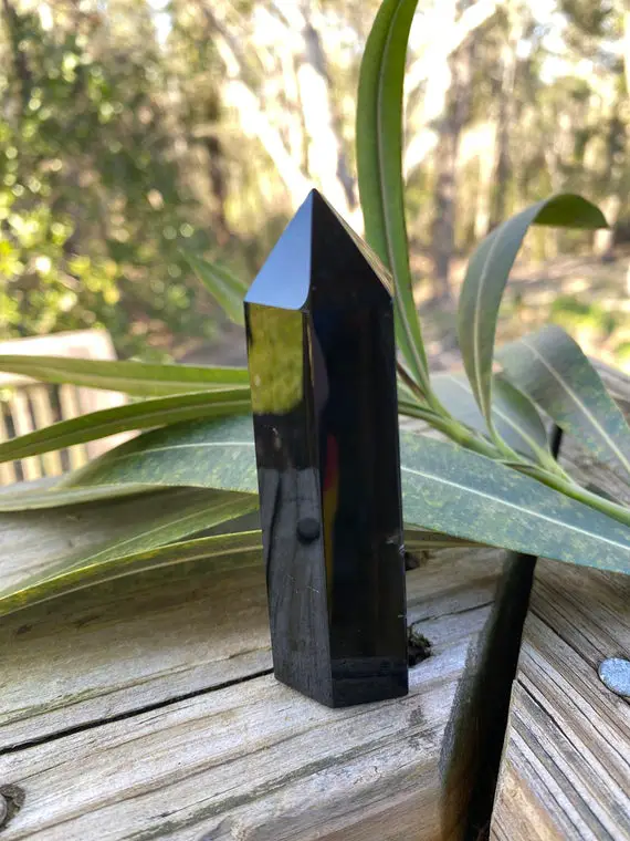 Black/golden Sheen Obsidian Crystal Point - Reiki Charged - Powerful Protective & Grounding Energy - Repel Negative Energies - Wizard Stone