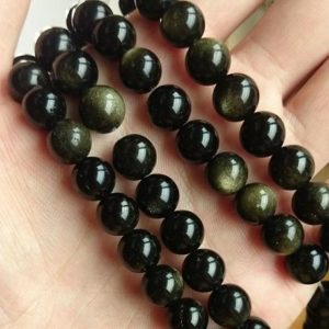 Shop Obsidian Beads! Gold Obsidian Beads, Natural Gemstone Beads, Round Loose Stone Beads 6mm 8mm 10mm 12mm 15'' | Natural genuine beads Obsidian beads for beading and jewelry making.  #jewelry #beads #beadedjewelry #diyjewelry #jewelrymaking #beadstore #beading #affiliate #ad