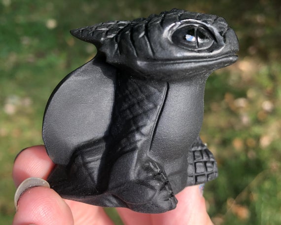 Black Obsidian Toothless Dragon Carving  Crystal Httyd Figurine #2