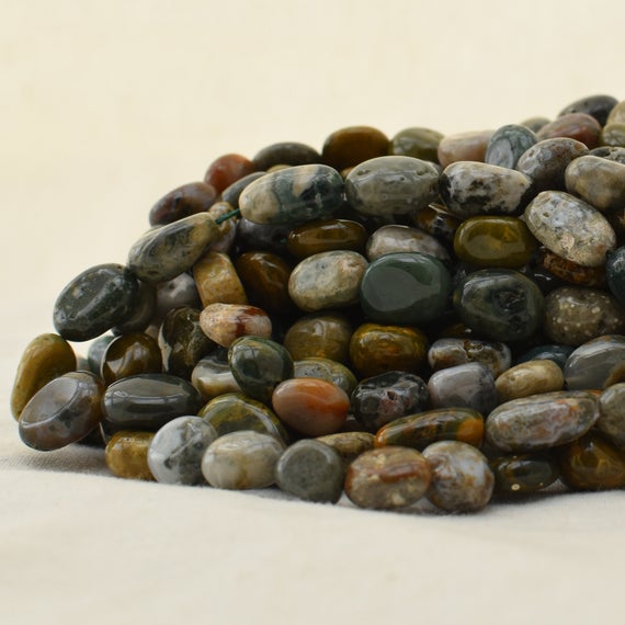Ocean Jasper  Gemstone Tumblestone Nugget Pebble Beads - 10mm - 12mm - 15" Strand