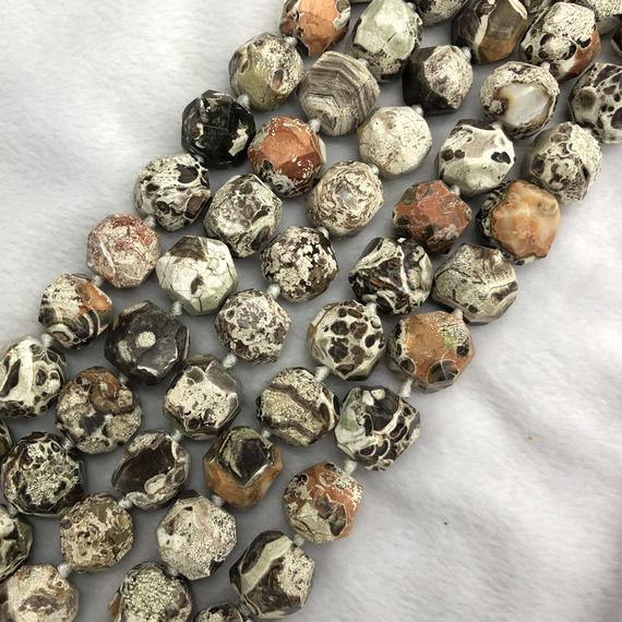 Natural Ocean Jasper Large Stones Faceted Nugget Beads, 16-20mm Big Raw Gemstone Drilled Cut Pendants