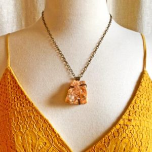 Shop Orange Calcite Necklaces! One-of-a-Kind Handmade Raw Orange Calcite Necklace. | Natural genuine Orange Calcite necklaces. Buy crystal jewelry, handmade handcrafted artisan jewelry for women.  Unique handmade gift ideas. #jewelry #beadednecklaces #beadedjewelry #gift #shopping #handmadejewelry #fashion #style #product #necklaces #affiliate #ad