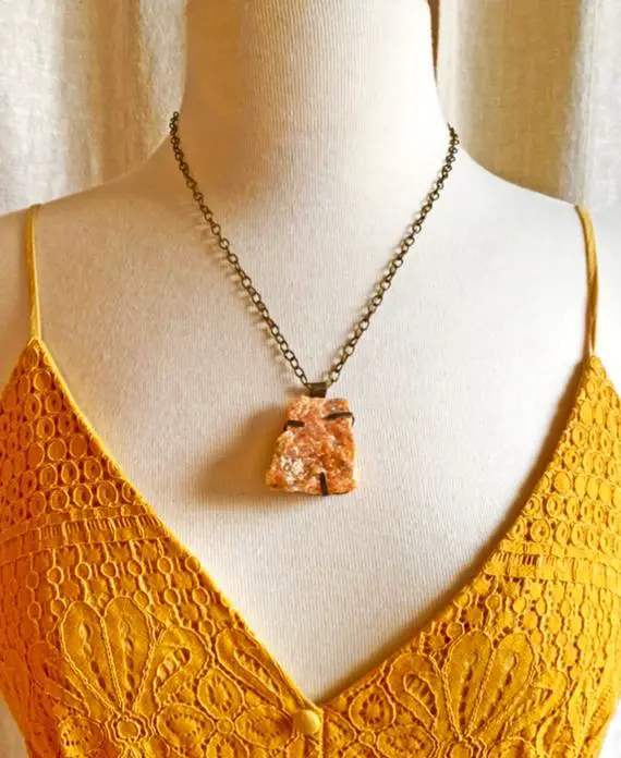 One-of-a-kind Handmade Raw Orange Calcite Necklace.