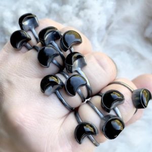 Black onyx ring, crescent moon ring | Natural genuine Gemstone rings, simple unique handcrafted gemstone rings. #rings #jewelry #shopping #gift #handmade #fashion #style #affiliate #ad
