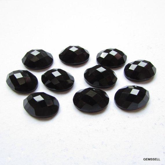 10x14mm Black Onyx Faceted Oval Checker Faceted Flat Stone Aaa Quality Gemstone, Black Onyx Oval Checker Gemstone