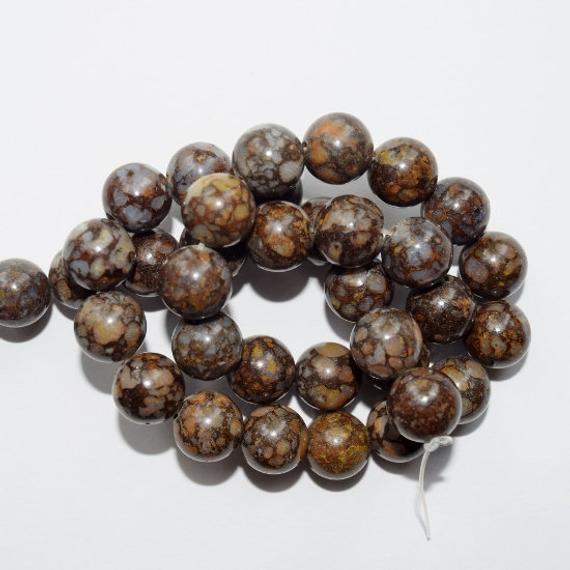 Natural Boulder Opal Beads - Round 10 Mm Gemstone Beads - Full Strand 15 1/2", 37 Beads, A Quality