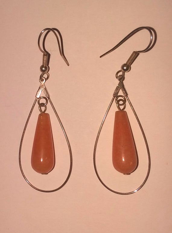 Orange Calcite Drop Earrings - 2 And 1/2 Inches With Silver Loop And French Ear Wires