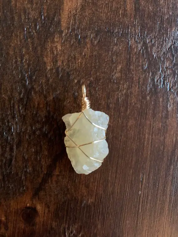 Orange Calcite Pendant With Gold Wrapping And 14k Gold Plated Chain