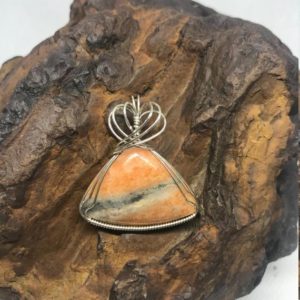 Orange Calcite Sterling Silver Wire Wrapped Stone Cabochon Pendant Necklace Free Shipping | Natural genuine Orange Calcite necklaces. Buy crystal jewelry, handmade handcrafted artisan jewelry for women.  Unique handmade gift ideas. #jewelry #beadednecklaces #beadedjewelry #gift #shopping #handmadejewelry #fashion #style #product #necklaces #affiliate #ad