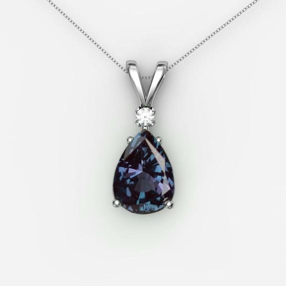 Pear Alexandrite Necklace For Women- Color Changing Gemstone Pendant- Alexandrite Pendant In 925 Sterling Silver- Lab Alexandite Pendant