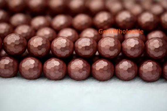 15.5" 8mm/10mm Shell Pearl Round Faceted Beads Dark Red Color,dark Red Shell Pearl, Jewelry Supply, Hjf3