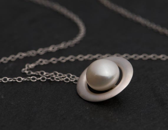 White Pearl Necklace In Silver, Gift For Her, South Sea Pearl Pendant