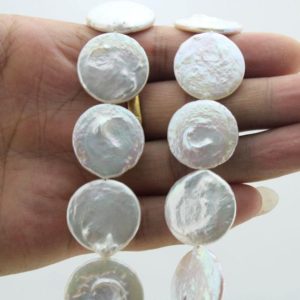 16-18MM Large Coin Pearl Beads,White Freshwater Cultured Pearls,Big Flat Round Pearls,Genuine Pearl Beads For Jewelry-18 PCS-15 inches-FS090 | Natural genuine round Pearl beads for beading and jewelry making.  #jewelry #beads #beadedjewelry #diyjewelry #jewelrymaking #beadstore #beading #affiliate #ad
