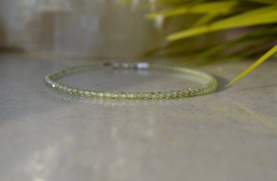 Delicate Peridot Bracelet, Bracelet Femme, Genuine Peridot Jewelry Sterling Silver, August Birthstone Gift, Lime Green Gemstone Bracelet