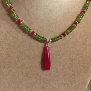 Shop Peridot Necklaces! Peridot Necklace – Green and Hot Pink Gemstone Jewellery – Chalcedony – August Birthstone – Sterling Silver Jewelry – Beaded | Natural genuine Peridot necklaces. Buy crystal jewelry, handmade handcrafted artisan jewelry for women.  Unique handmade gift ideas. #jewelry #beadednecklaces #beadedjewelry #gift #shopping #handmadejewelry #fashion #style #product #necklaces #affiliate #ad