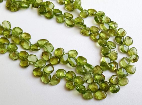 6mm Peridot Plain Heart Beads, Natural Green Peridot Plain Heart Side Drilled Beads, 13 In Peridot For Necklace, Peridot For Jewlery - Ant72