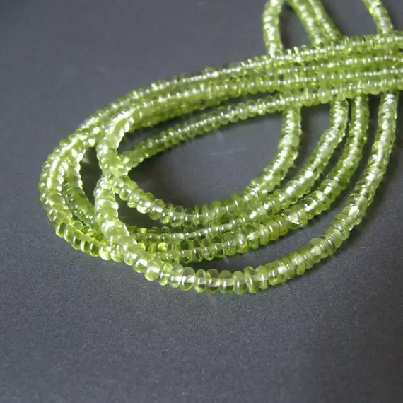 Peridot Tyre Rondelles • 3.50mm • Aa Smooth Polished • Natural Genuine Gemstone • Drilled Roundel Beads • Glowing Spring Green
