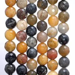 Shop Petrified Wood Beads! 8mm Petrified Wood Gemstone Yellow Brown Faceted Round 8mm Loose Beads 7 inch Half Strand (80005051 H-455) | Natural genuine faceted Petrified Wood beads for beading and jewelry making.  #jewelry #beads #beadedjewelry #diyjewelry #jewelrymaking #beadstore #beading #affiliate #ad