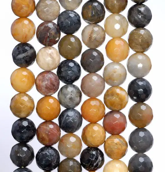 8mm Petrified Wood Gemstone Yellow Brown Faceted Round 8mm Loose Beads 7 Inch Half Strand (80005051 H-455)
