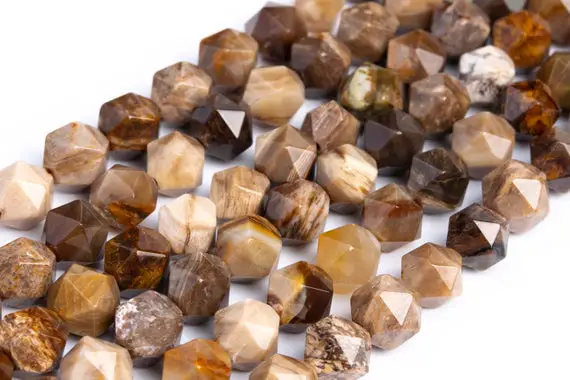 Genuine Natural Brown Petrified Wood Jasper Loose Beads Star Cut Faceted Shape 5-6mm 7-8mm 9-10mm