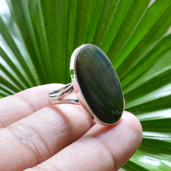 Green Pietersite Ring, 925 Sterling Silver Ring, 16x28mm Oval Ring, Pietersite Natural Gemstone Ring, Handmade Jewelry Ring, Size 10 Us,etsy