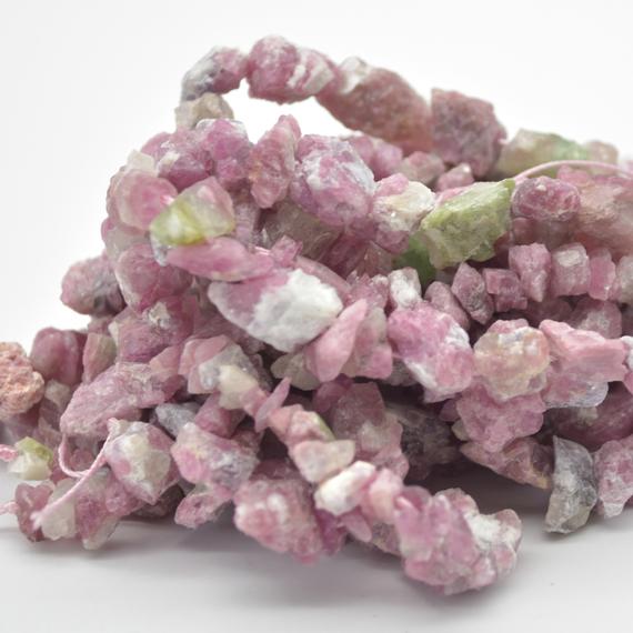 Raw Natural Pink Tourmaline Semi-precious Gemstone Small Chunky Nugget Beads - 5mm - 10mm  X 3mm - 6mm - 15" Strand