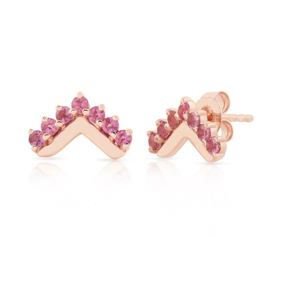 Pink Tourmaline Earrings, 925 Sterling Silver Jewelry, Gold Plated Earrings, Push Back Studs, Modern Earrings,colorful Earrings,wedding Gift