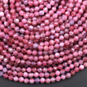 Faceted Natural Pink Tourmaline 3mm 4mm 5mm 6mm Round Beads Micro Diamond Cut Gemstone 15.5" Strand | Natural genuine faceted Pink Tourmaline beads for beading and jewelry making.  #jewelry #beads #beadedjewelry #diyjewelry #jewelrymaking #beadstore #beading #affiliate #ad